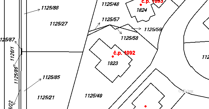 Hluboká nad Vltavou 1092 na parcele st. 1823 v KÚ Hluboká nad Vltavou, Katastrální mapa