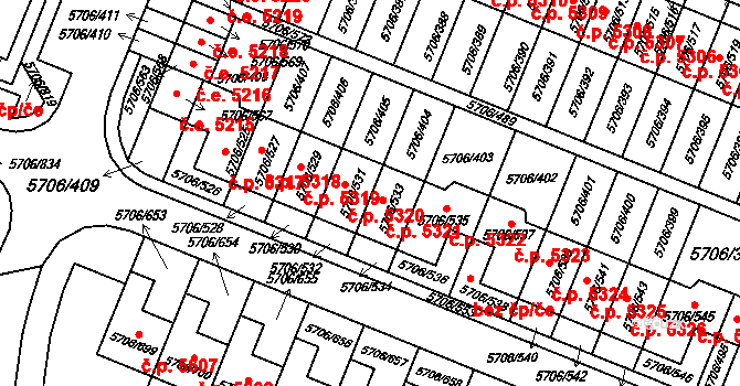 Jihlava 5320 na parcele st. 5706/531 v KÚ Jihlava, Katastrální mapa