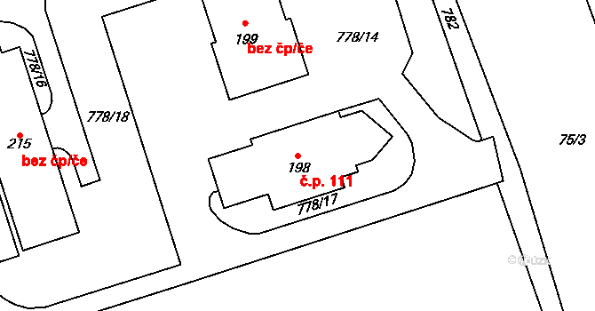 Lipník nad Bečvou V-Podhoří 111, Lipník nad Bečvou na parcele st. 198 v KÚ Podhoří na Moravě, Katastrální mapa