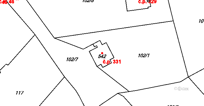 Kostomlaty pod Milešovkou 331 na parcele st. 542 v KÚ Kostomlaty pod Milešovkou, Katastrální mapa