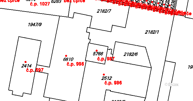 Borovina 987, Třebíč na parcele st. 5766 v KÚ Třebíč, Katastrální mapa