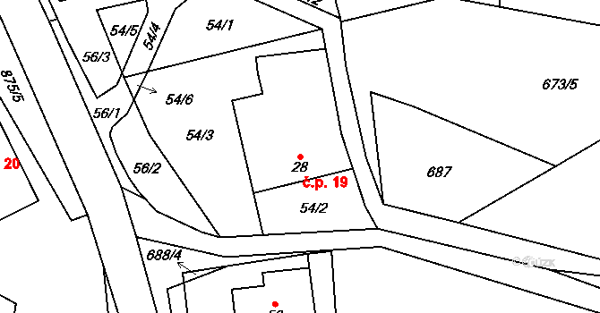 Sedliště 19, Jimramov na parcele st. 28 v KÚ Sedliště u Jimramova, Katastrální mapa