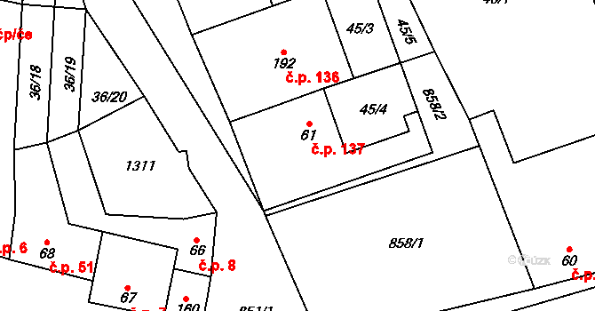 Heroltice 137, Hoštice-Heroltice na parcele st. 61 v KÚ Heroltice, Katastrální mapa