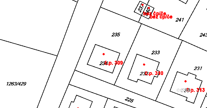Hvozdná 309 na parcele st. 234 v KÚ Hvozdná, Katastrální mapa