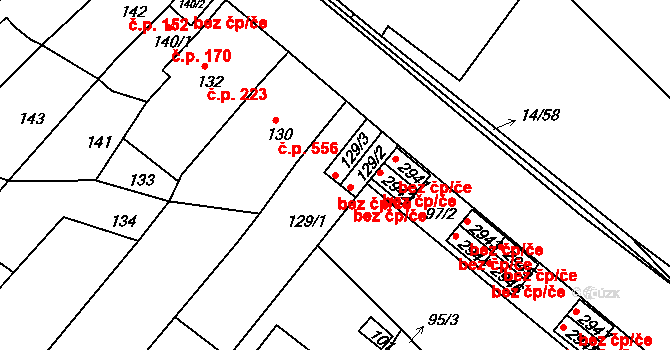 Brno 39443485 na parcele st. 129/3 v KÚ Jundrov, Katastrální mapa