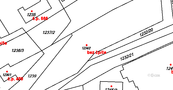 Jablunkov 1254 na parcele st. 1234/2 v KÚ Jablunkov, Katastrální mapa