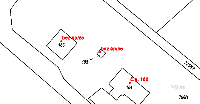 Lovčice 40304485 na parcele st. 185 v KÚ Lovčice u Nového Bydžova, Katastrální mapa