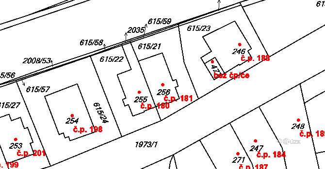 Louky 181, Zlín na parcele st. 256 v KÚ Louky nad Dřevnicí, Katastrální mapa