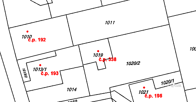 Píšť 338 na parcele st. 1019 v KÚ Píšť, Katastrální mapa