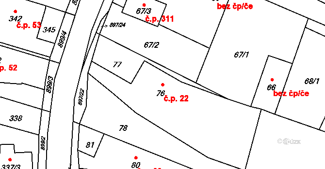 Suché Lazce 22, Opava na parcele st. 76 v KÚ Suché Lazce, Katastrální mapa