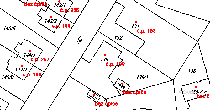 Chlebičov 190 na parcele st. 138 v KÚ Chlebičov, Katastrální mapa