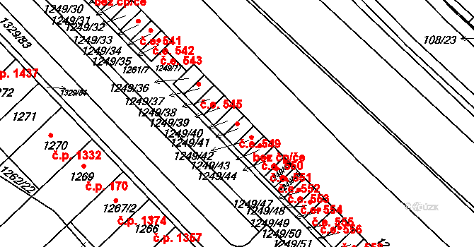 Hustopeče 549 na parcele st. 1249/41 v KÚ Hustopeče u Brna, Katastrální mapa