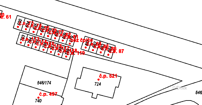 Lysice 86 na parcele st. 683 v KÚ Lysice, Katastrální mapa