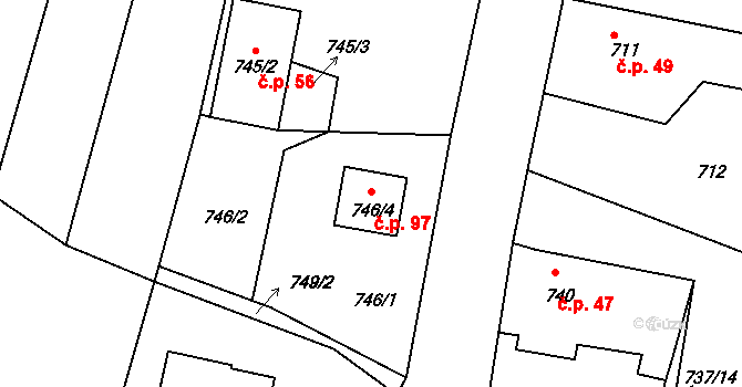 Mříč 97, Křemže na parcele st. 746/4 v KÚ Křemže, Katastrální mapa