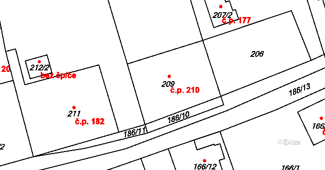 Svinařov 210 na parcele st. 209 v KÚ Svinařov u Kladna, Katastrální mapa