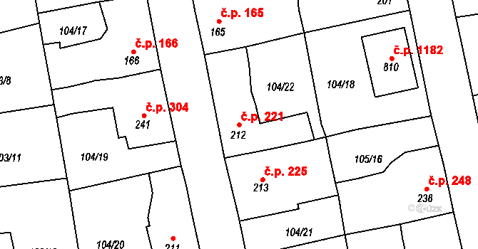 Rudná 221 na parcele st. 212 v KÚ Dušníky u Rudné, Katastrální mapa