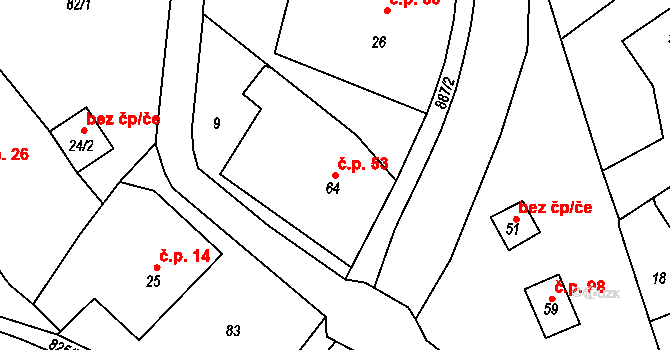 Brnířov 53 na parcele st. 64 v KÚ Brnířov, Katastrální mapa