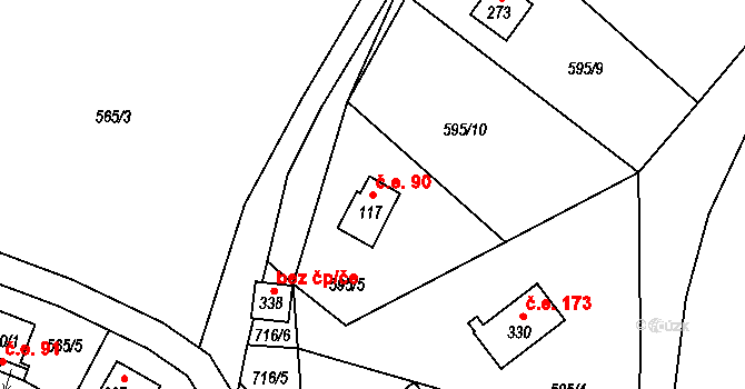 Předenice 90 na parcele st. 117 v KÚ Předenice, Katastrální mapa