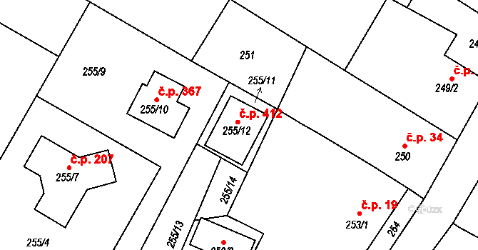 Popůvky 412 na parcele st. 255/12 v KÚ Popůvky u Brna, Katastrální mapa