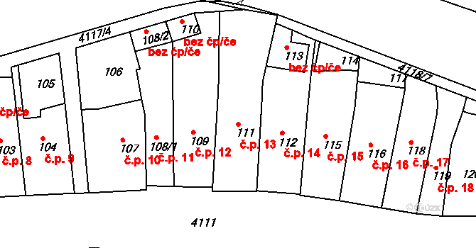 Jakubské Předměstí 13, Jaroměř na parcele st. 111 v KÚ Jaroměř, Katastrální mapa