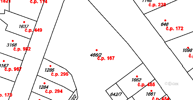 Bílé Předměstí 167, Pardubice na parcele st. 466/2 v KÚ Pardubice, Katastrální mapa