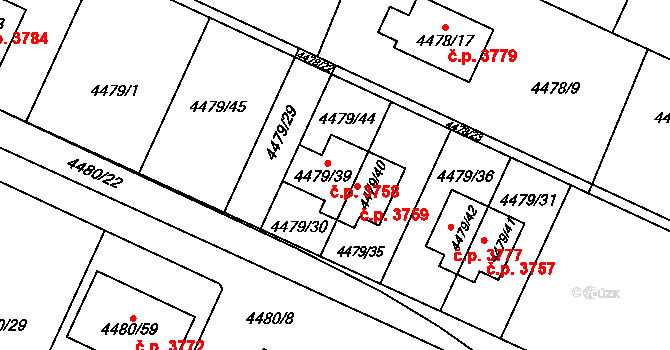 Znojmo 3758 na parcele st. 4479/39 v KÚ Znojmo-město, Katastrální mapa