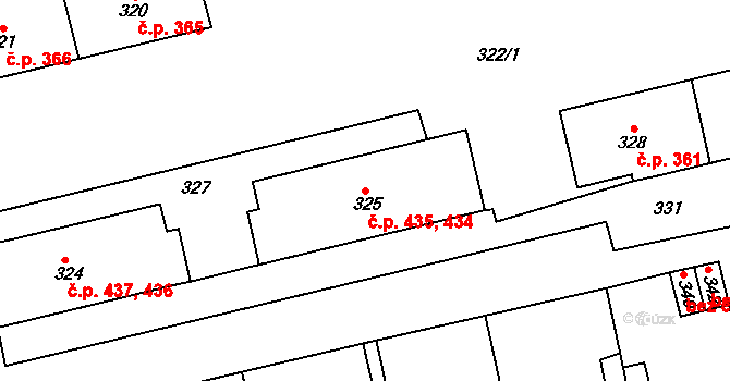 Velké Opatovice 434,435 na parcele st. 325 v KÚ Velké Opatovice, Katastrální mapa