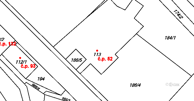 Bušín 52 na parcele st. 113 v KÚ Bušín, Katastrální mapa