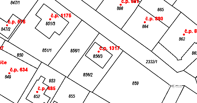 Suchdol 1317, Praha na parcele st. 856/3 v KÚ Suchdol, Katastrální mapa