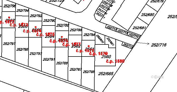 Rosice 1579 na parcele st. 2561 v KÚ Rosice u Brna, Katastrální mapa
