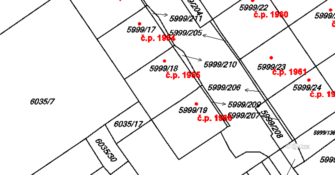Velké Meziříčí 1965 na parcele st. 5999/18 v KÚ Velké Meziříčí, Katastrální mapa