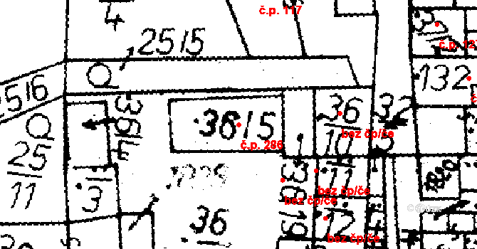 Bělčice 286 na parcele st. 36/5 v KÚ Bělčice, Katastrální mapa