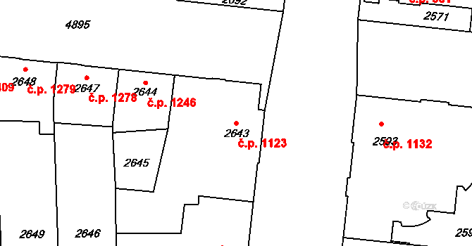 Louny 1123 na parcele st. 2643 v KÚ Louny, Katastrální mapa