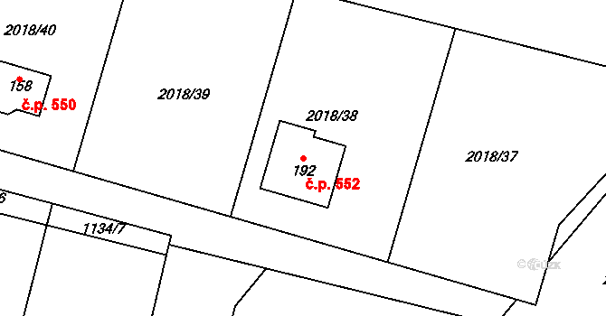 Chlupice 552, Hostěradice na parcele st. 192 v KÚ Chlupice, Katastrální mapa
