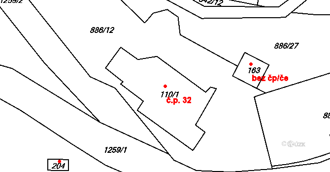 Dolní Březinka 32, Světlá nad Sázavou na parcele st. 110/1 v KÚ Dolní Březinka, Katastrální mapa