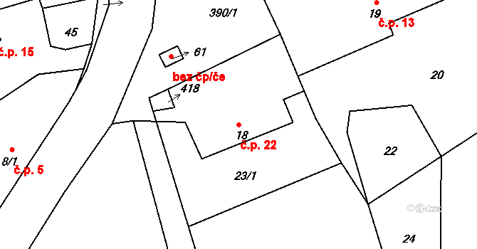 Římovice 22, Golčův Jeníkov na parcele st. 18 v KÚ Římovice, Katastrální mapa