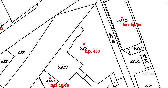 Dobruška 453 na parcele st. 925 v KÚ Dobruška, Katastrální mapa