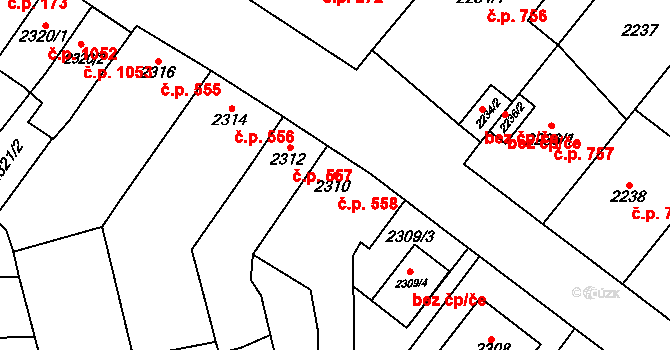 Pohořelice 558 na parcele st. 2310 v KÚ Pohořelice nad Jihlavou, Katastrální mapa