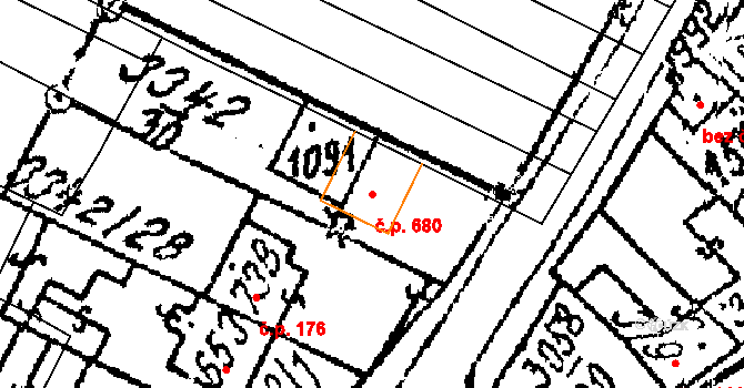 Tvrdonice 680 na parcele st. 1091 v KÚ Tvrdonice, Katastrální mapa