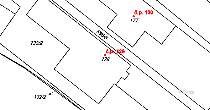 Hlinsko pod Hostýnem 129, Bystřice pod Hostýnem na parcele st. 178 v KÚ Hlinsko pod Hostýnem, Katastrální mapa