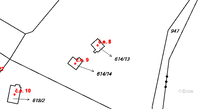 Robčice 9, Útušice na parcele st. 614/14 v KÚ Robčice u Štěnovic, Katastrální mapa