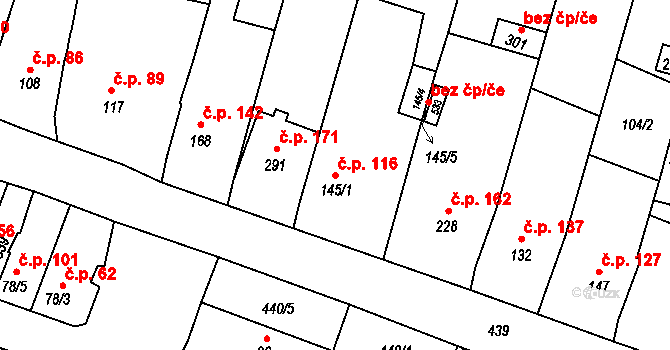 Žopy 116, Holešov na parcele st. 145/1 v KÚ Žopy, Katastrální mapa
