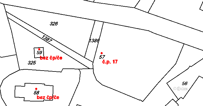 Polipsy 17, Čestín na parcele st. 57 v KÚ Polipsy, Katastrální mapa