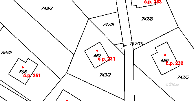 Rataje nad Sázavou 231 na parcele st. 462 v KÚ Rataje nad Sázavou, Katastrální mapa