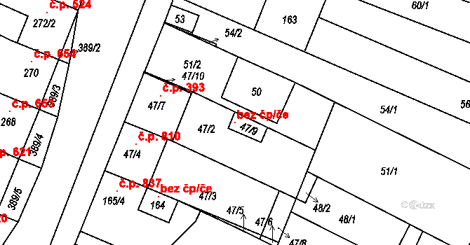 Lužice 115284486 na parcele st. 47/9 v KÚ Lužice u Hodonína, Katastrální mapa