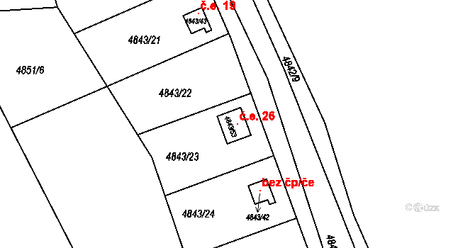 Dlouhé Pole 26, Benešov na parcele st. 4843/53 v KÚ Benešov u Prahy, Katastrální mapa