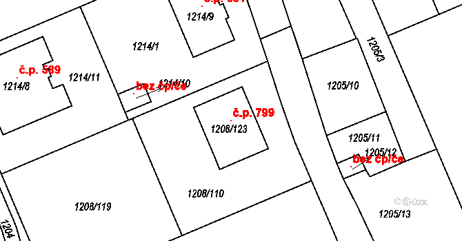 Proboštov 799 na parcele st. 1208/123 v KÚ Proboštov u Teplic, Katastrální mapa