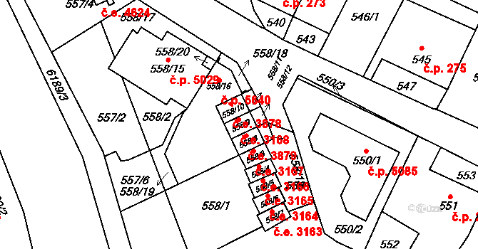 Jihlava 3168 na parcele st. 558/9 v KÚ Jihlava, Katastrální mapa