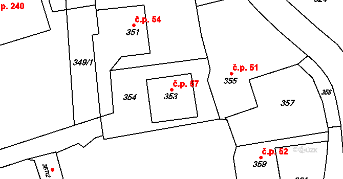 Baška 57 na parcele st. 353 v KÚ Baška, Katastrální mapa