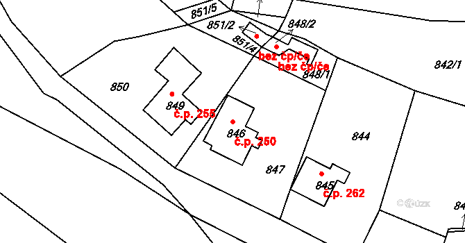 Žandov 250 na parcele st. 846 v KÚ Žandov u České Lípy, Katastrální mapa